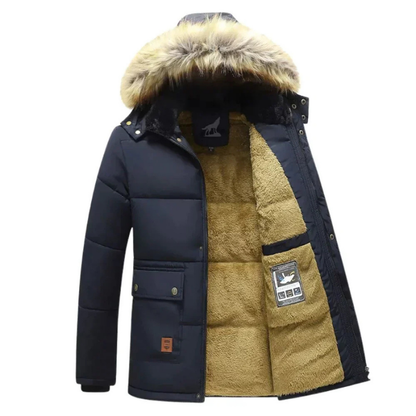 Herren Winterparka Warm Gefüttert Abnehmbare Fellkapuze
