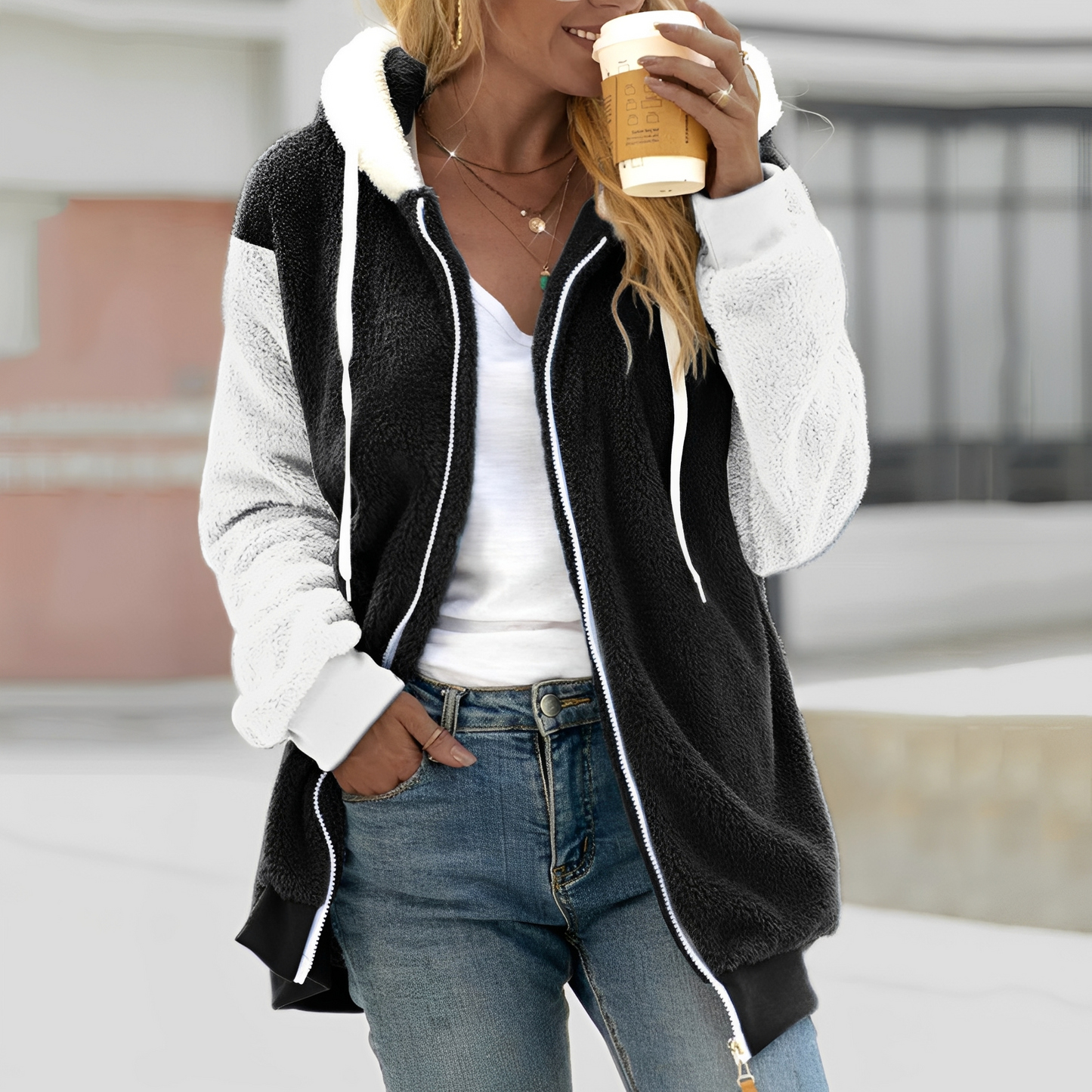 Chloe Damen Sherpa Kapuzenjacke Warm Gefüttert