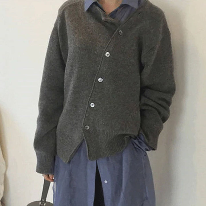 Damen Strickcardigan Asymmetrische Knöpfe