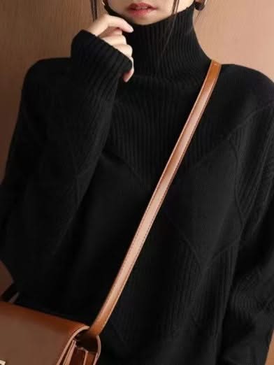Norvielle Damen Rollkragenpullover 3D Rhombus Muster