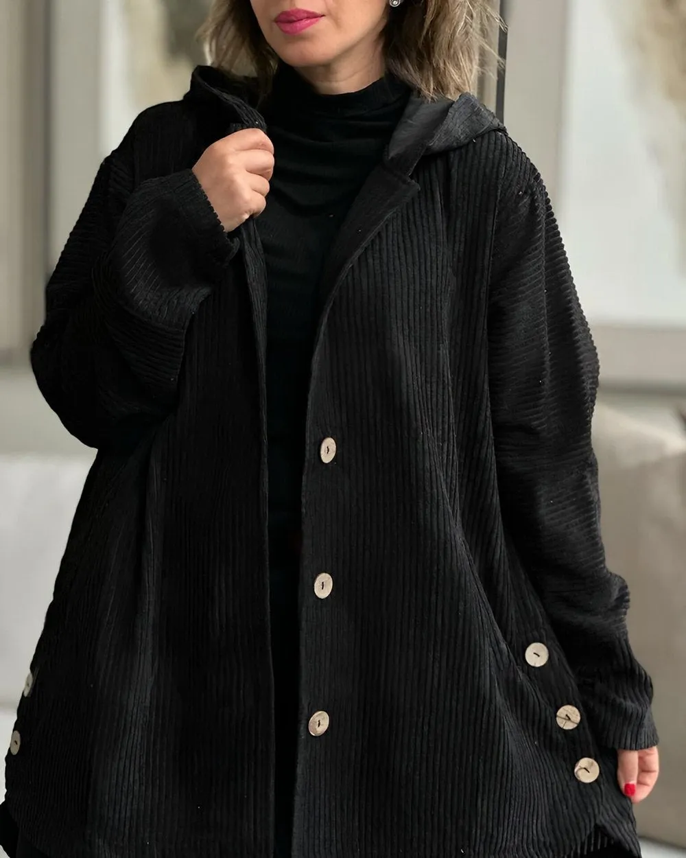 Damen Cordjacke mit Kapuze