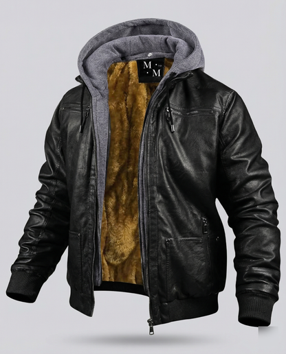 Herren Lederjacke Mit Kapuze