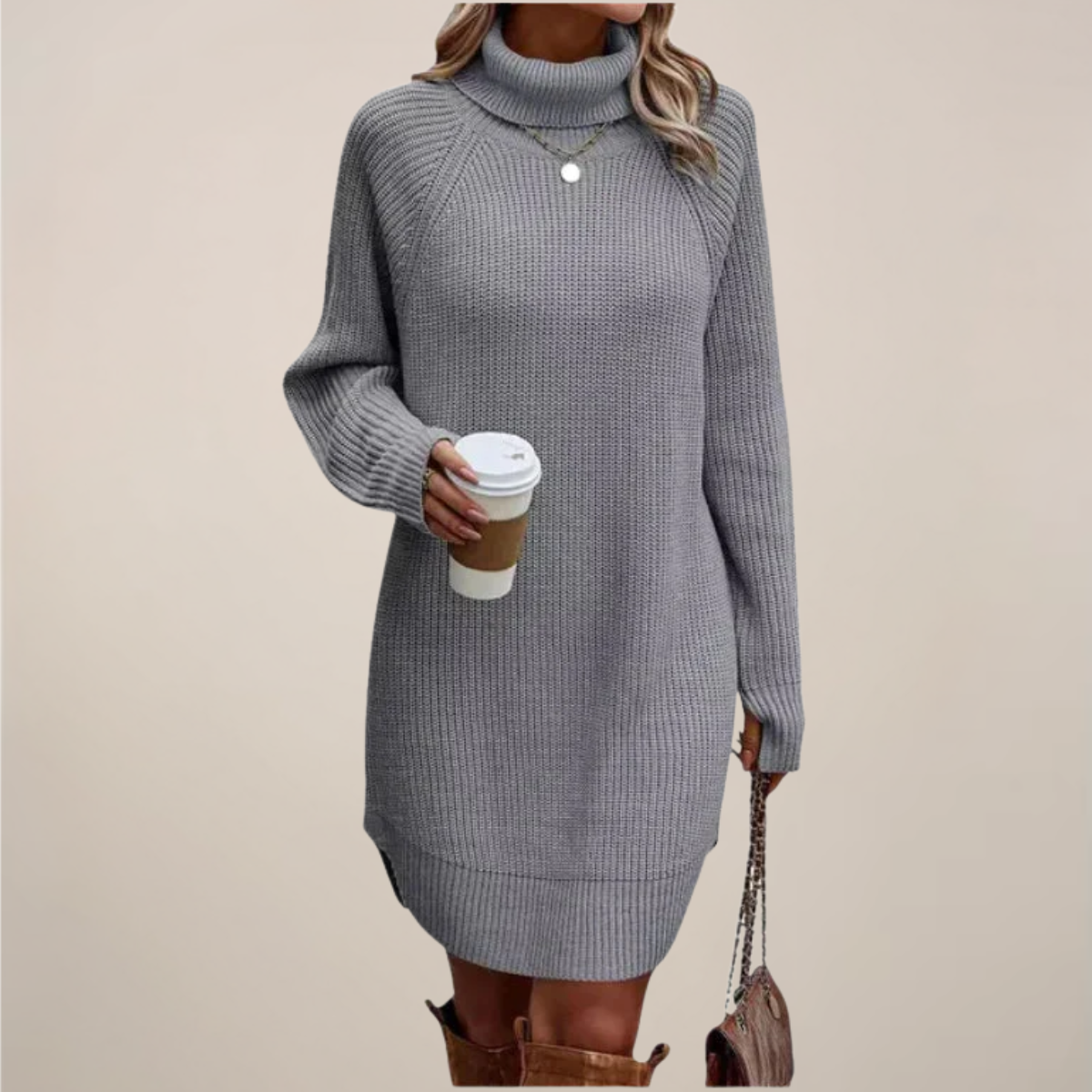 Damen Rollkragen-Pulloverkleid Langärmlig - Norvielle