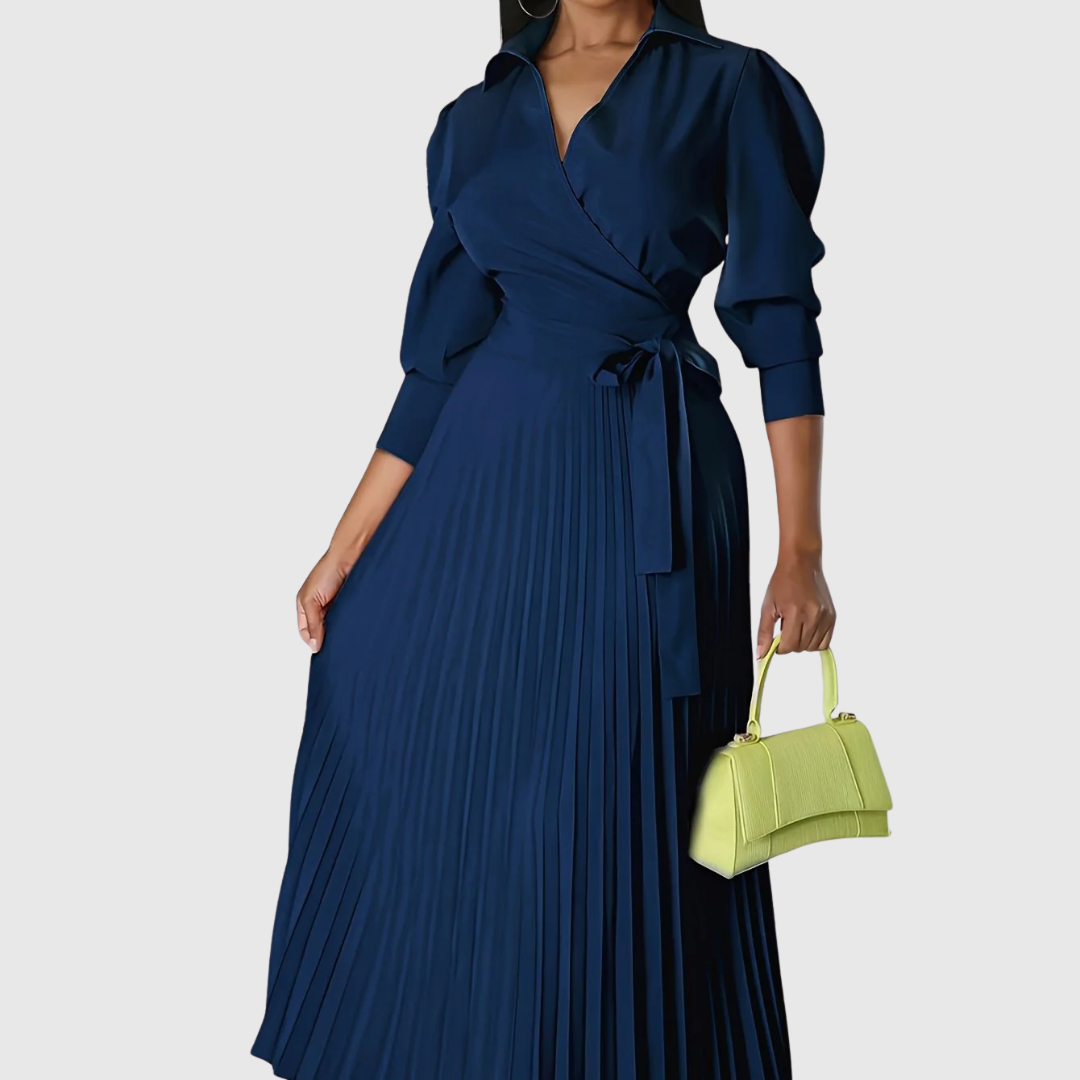 Damen Midikleid V-Ausschnitt Plissiert