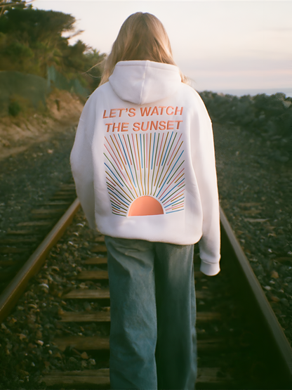 Damen Hoodie Oversize Sunset-Print Dunkelblau