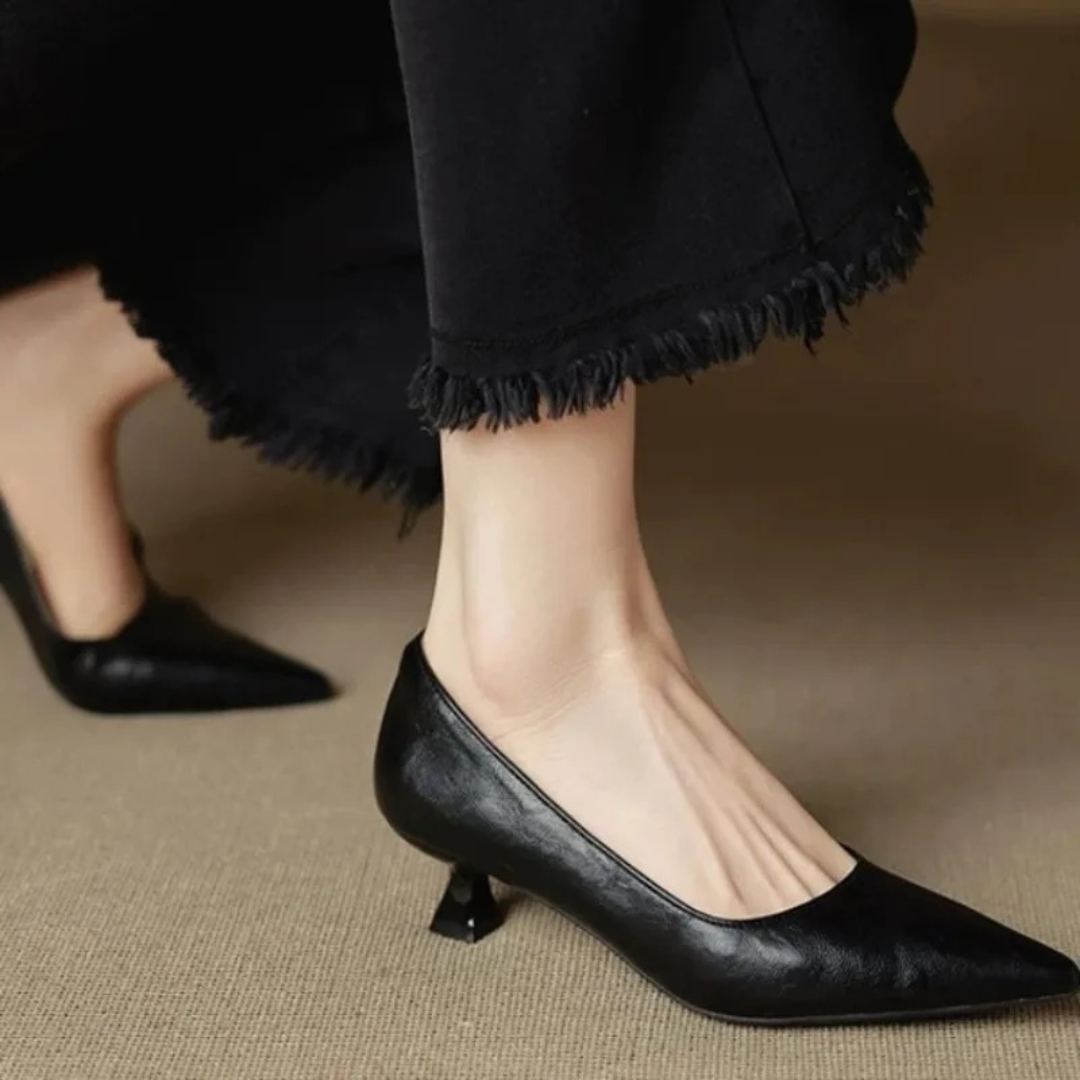 Damen Pumps Klassisch Spitze Niedriger Absatz