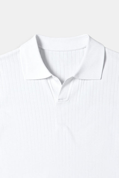 Herren Poloshirt Kurzarm Gerippt Elegant Weiß