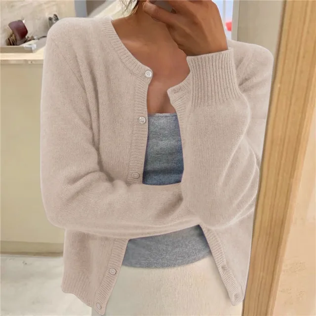 Damen Strickjacke Rundhalsausschnitt Lange Ärmel