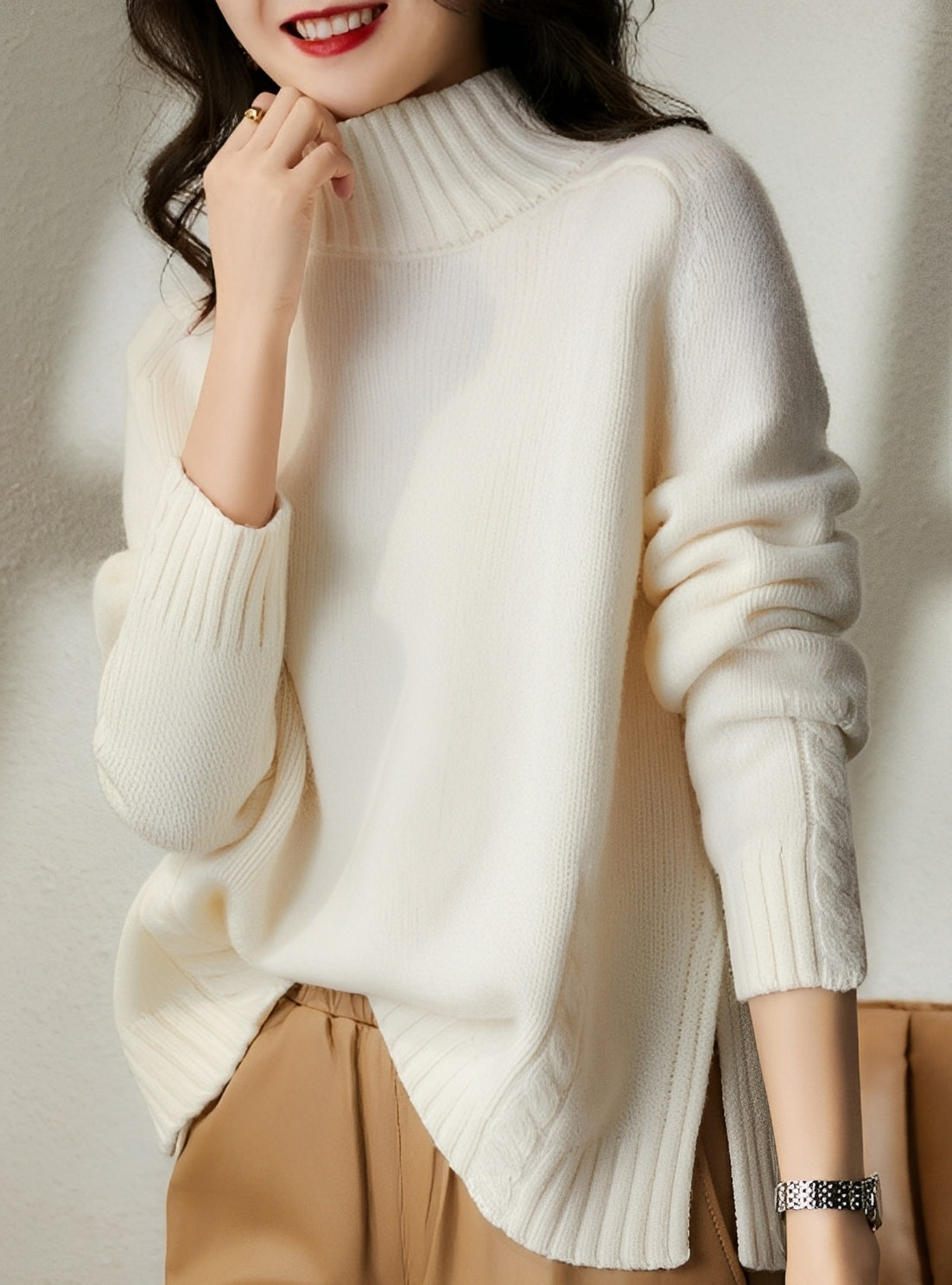 Damen Wollpullover Halbkragen Elegantes Design