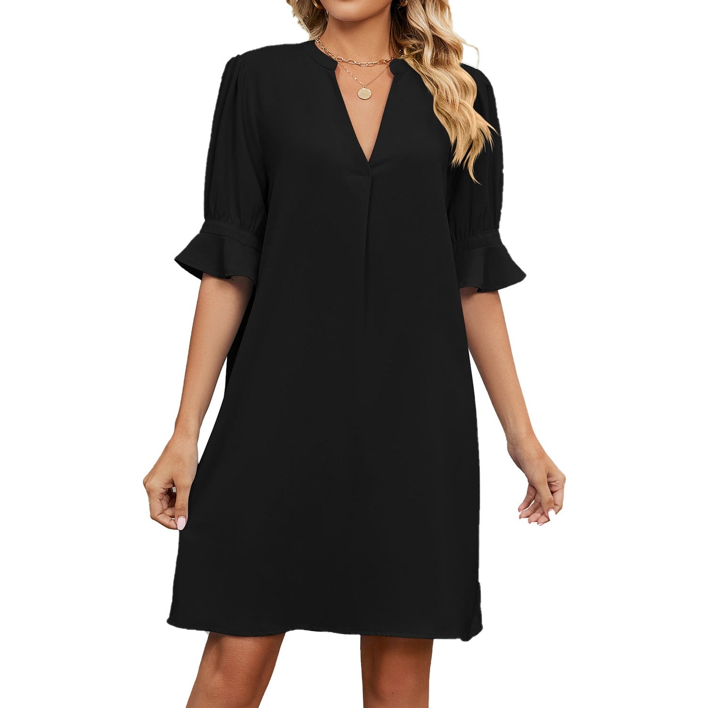 Damen Lockeres Sommerkleid V-Ausschnitt Leicht