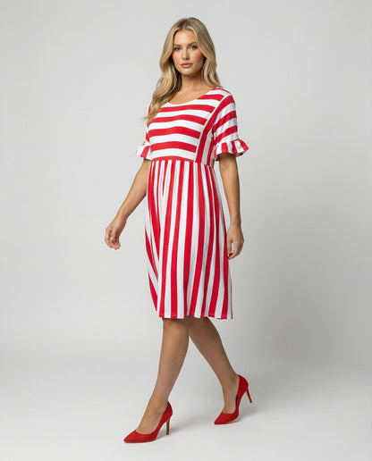 Norvielle Damen Sommerkleid Streifen Baumwolle