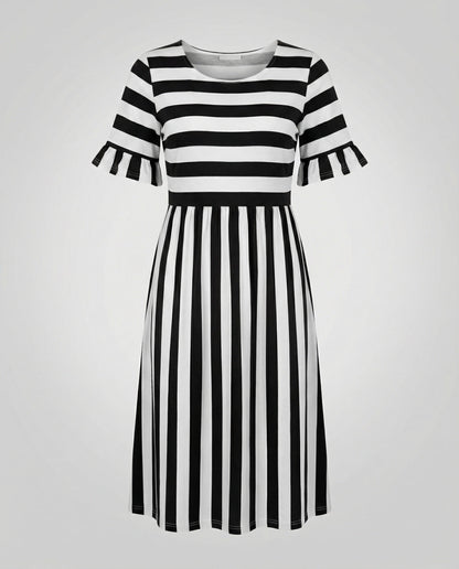 Norvielle Damen Sommerkleid Streifen Baumwolle