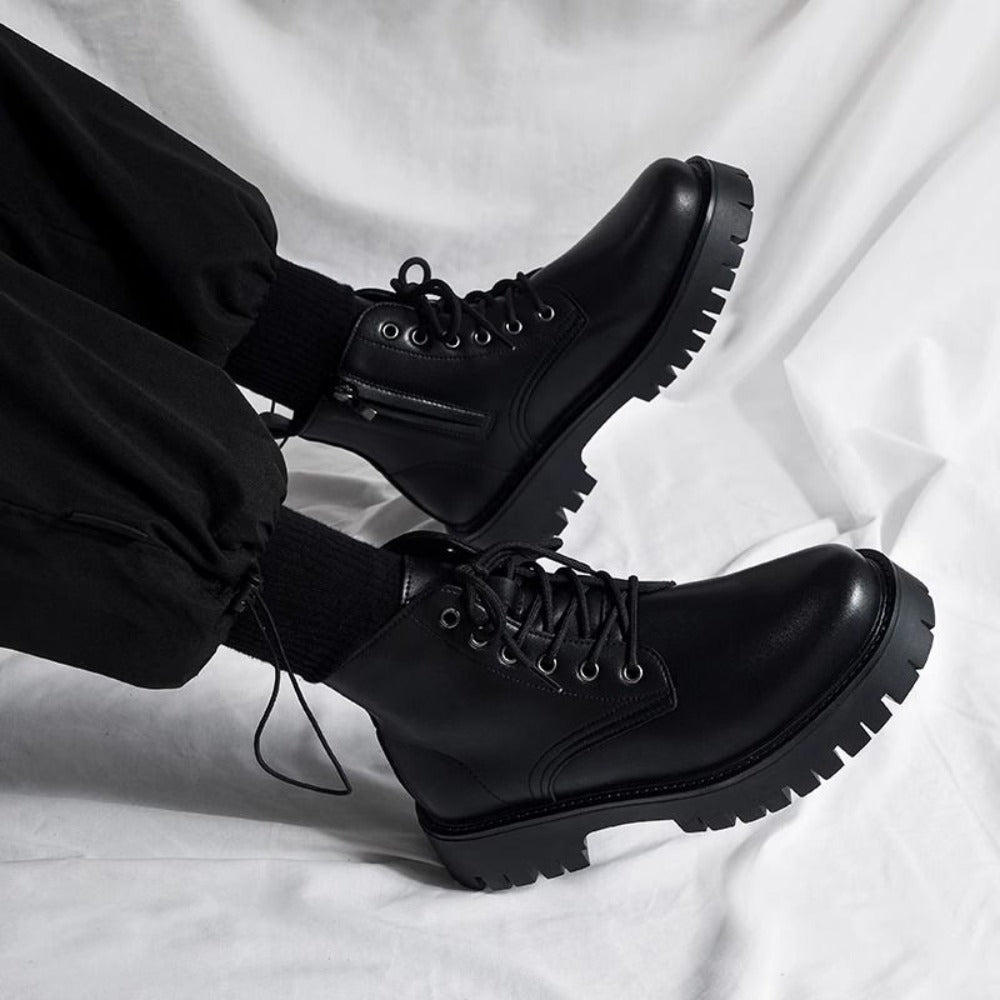 Herren Leder-Schnürstiefeletten Schwarz - Norvielle