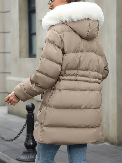 Damen Daunenjacke Mit Kapuze Fellbesatz