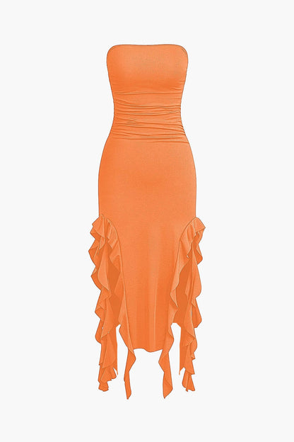 Damen Maxikleid Elegantes Bandeau-Design mit Volant-Details