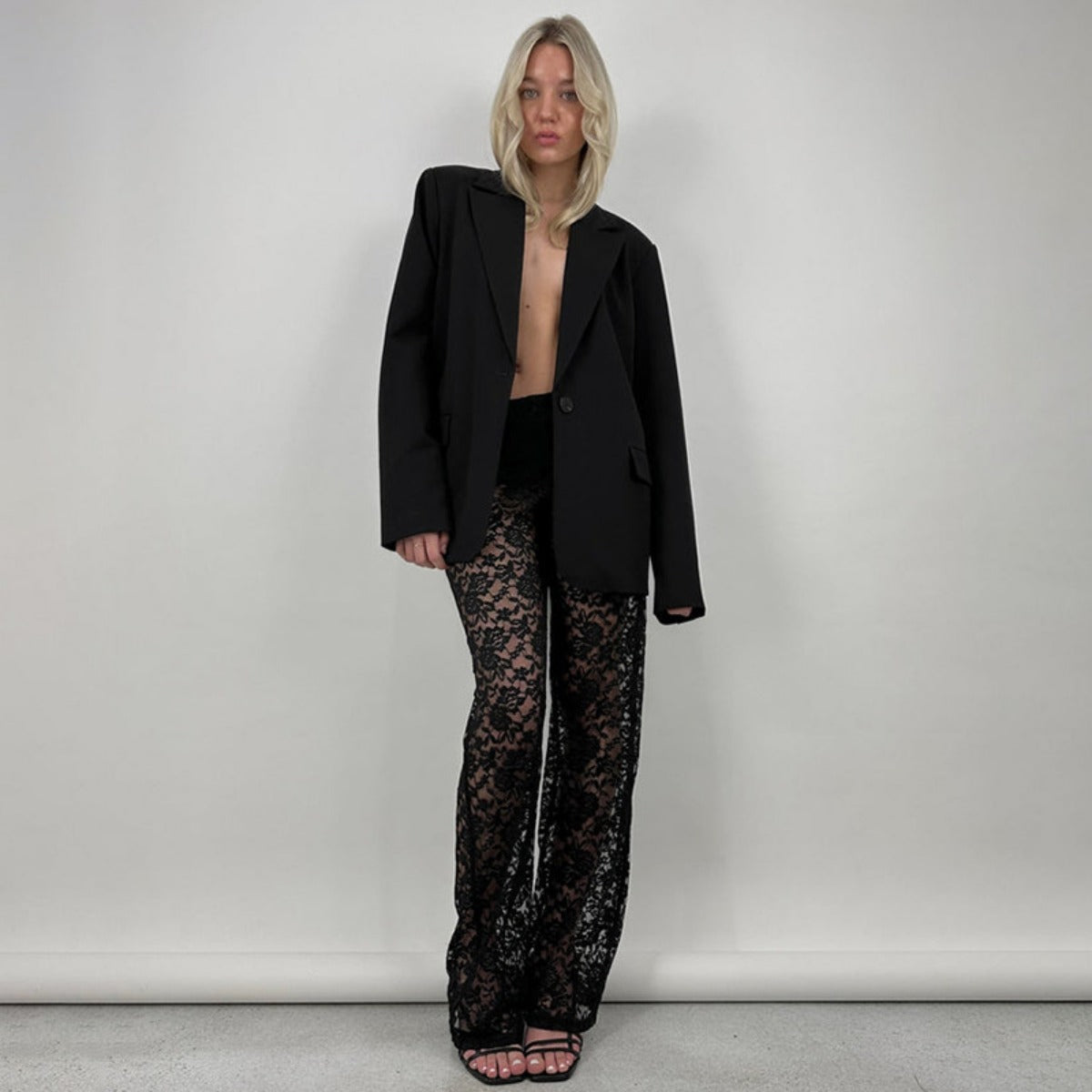 Damen Spitze Hose Lange Gerade Hochtailline