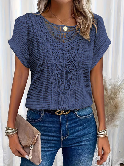 Norvielle Damen Spitzen T-Shirt Elegantes Design Weiß