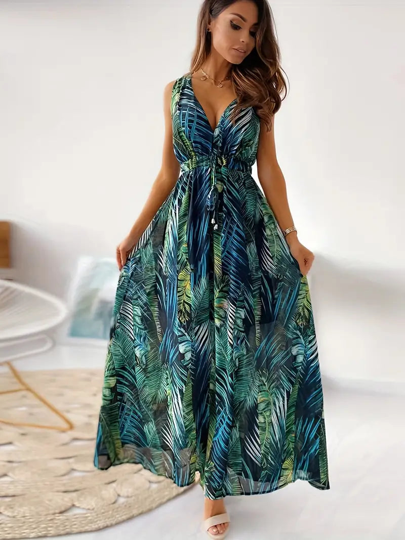 Norvielle Damen Maxi-Kleid Boho-Stil Mit Kordelzug - Norvielle