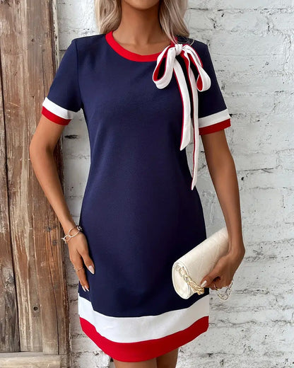 Norvielle Damen Kleid Kurzärmlig Mit Kontrastband