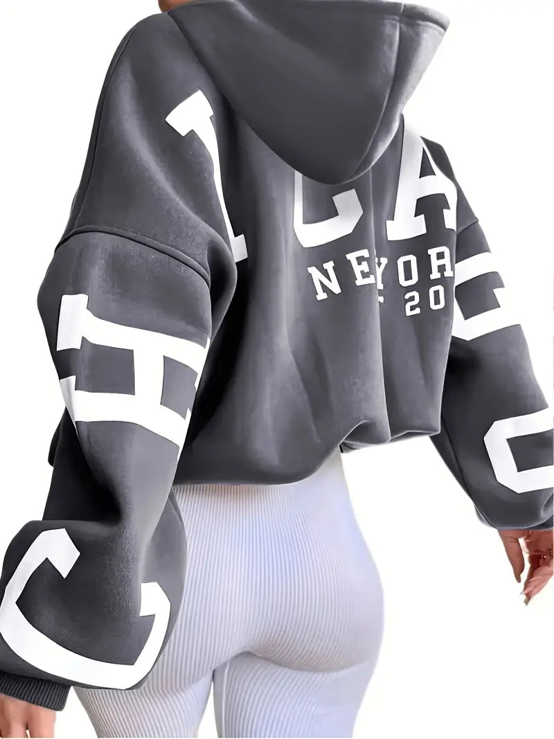 Übergroßer Damen Langarm-Hoodie Großformat Schwarz - Norvielle