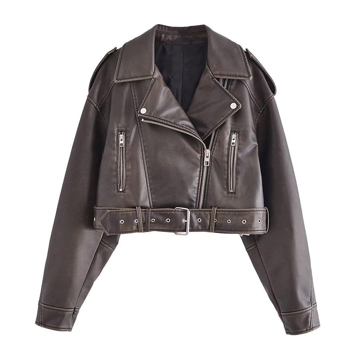 Damen Motorradjacke Leder Reißverschluss