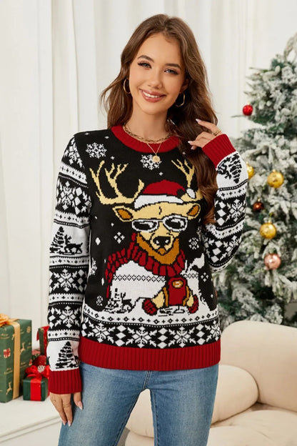 Weihnachtspullover Rentier Schwarz Sonnenbrille - Norvielle