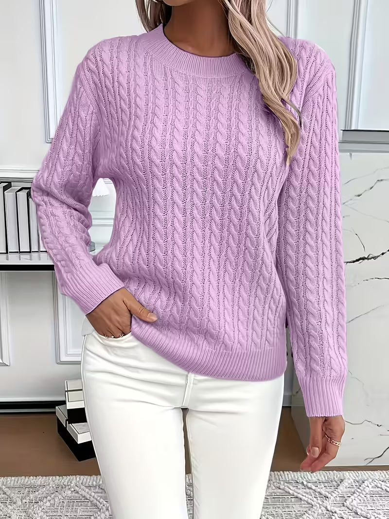 Damen Strickpullover Zopfmuster Winterbaumwolle Beige