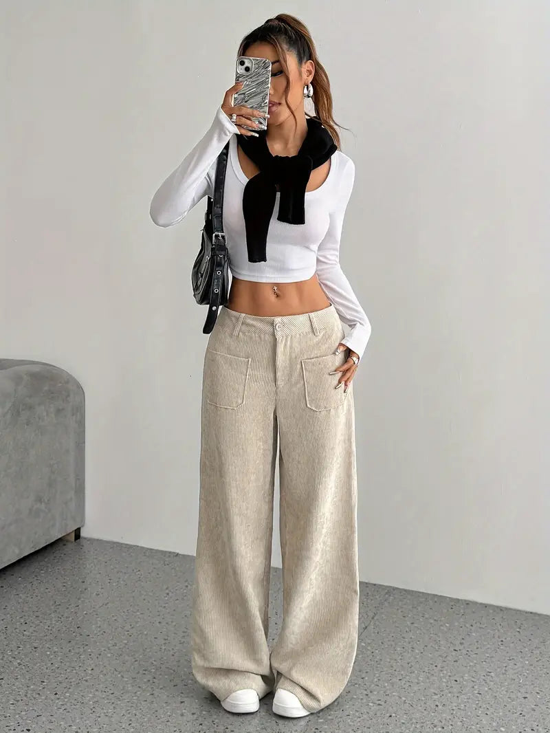 Damen Cordhose Baumwollmischung Weit - Norvielle