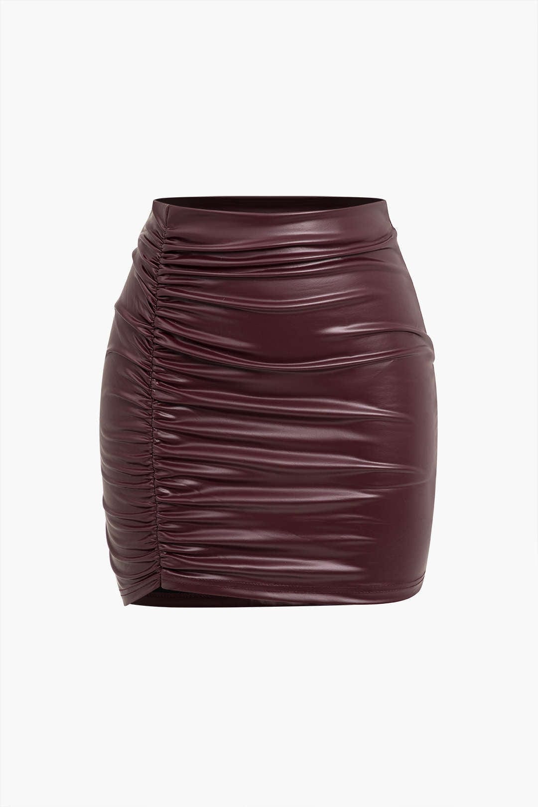 Kunstleder Minirock Damen Asymmetrisch Schwarz - Norvielle