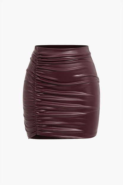 Kunstleder Minirock Damen Asymmetrisch Schwarz - Norvielle