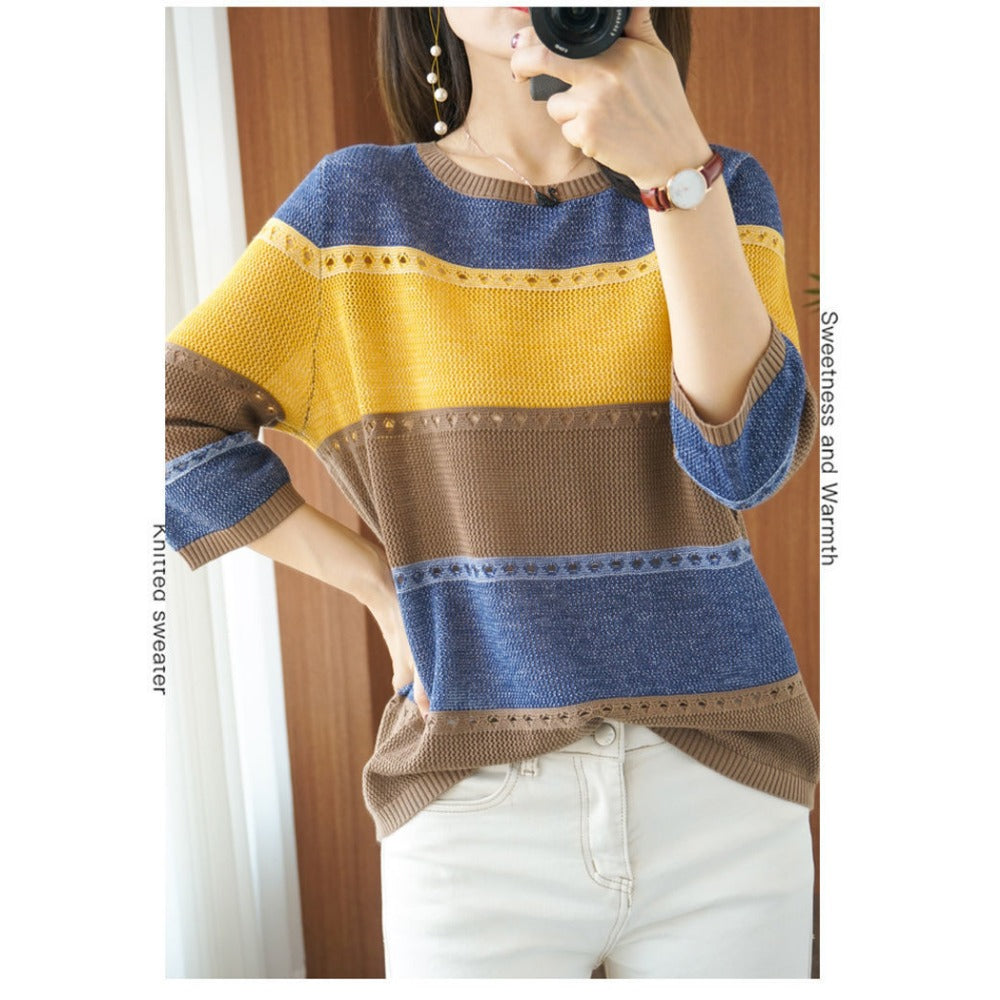 Damen Strickpullover Colorblock