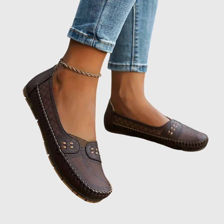 Damen Lässige Loafer Perforiert Beige