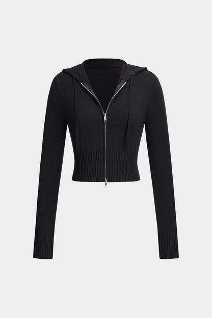 Damen Strick-Zweiteiler Kapuzenjacke und Schlaghose
