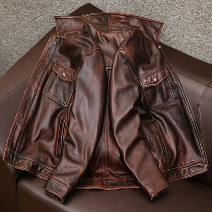 Herren Lederjacke Langlebig Knopfverschluss