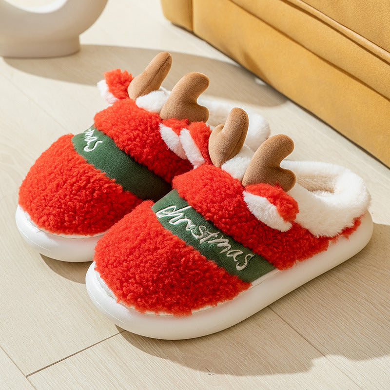 Weihnachtspantoffeln Warm Plüsch Antler für Damen Herren → - Norvielle