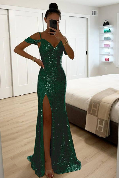 Norvielle Damen Abendkleid Paillettenspitze Off-Shoulder
