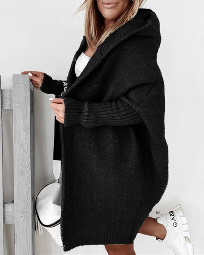 Norvielle Damen Strickjacke Fledermauskapuze Einfarbig