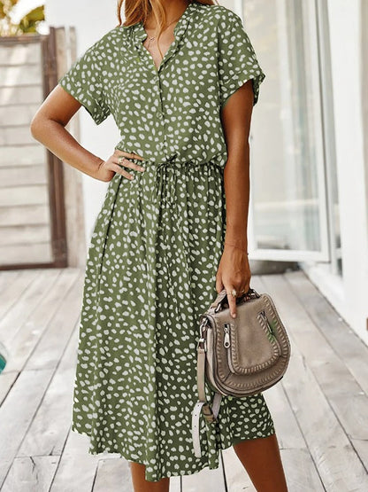 Damen Midikleid V-Ausschnitt Kurzärmelig Bequem Sommerlich