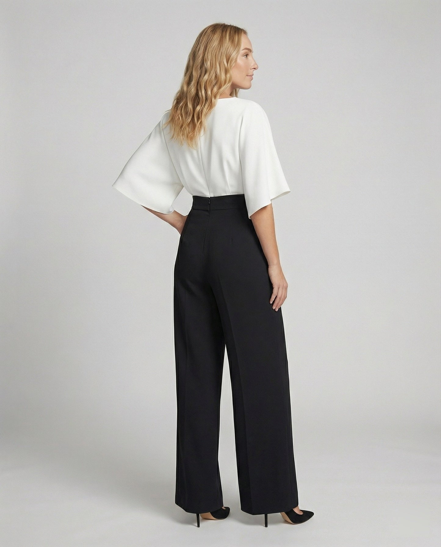 Damen Jumpsuit Elegantes Farbblock-Design V-Ausschnitt Lockere