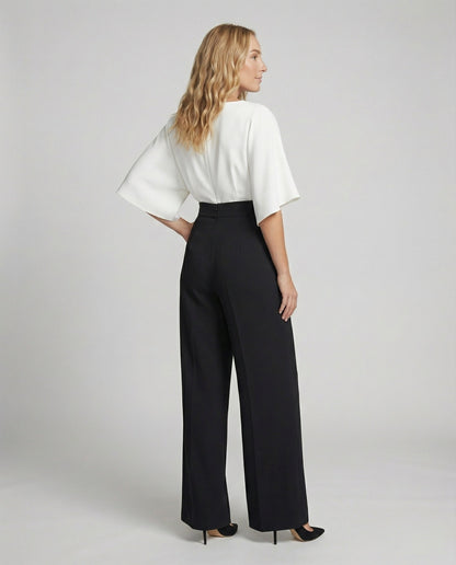 Damen Jumpsuit Elegantes Farbblock-Design V-Ausschnitt Lockere