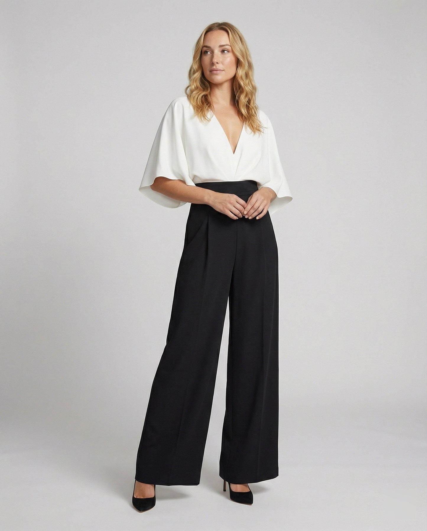 Damen Jumpsuit Elegantes Farbblock-Design V-Ausschnitt Lockere - Norvielle