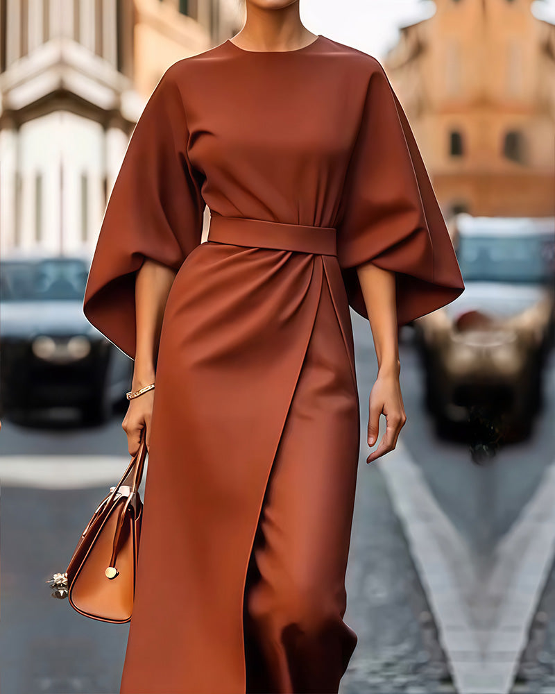 Damen Midikleid mit Bindegürtel