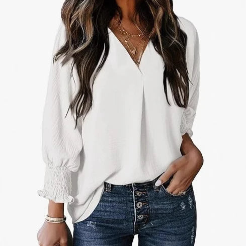 Damen Kurzarmbluse V-Ausschnitt Elegant Sommer Bluse - Norvielle