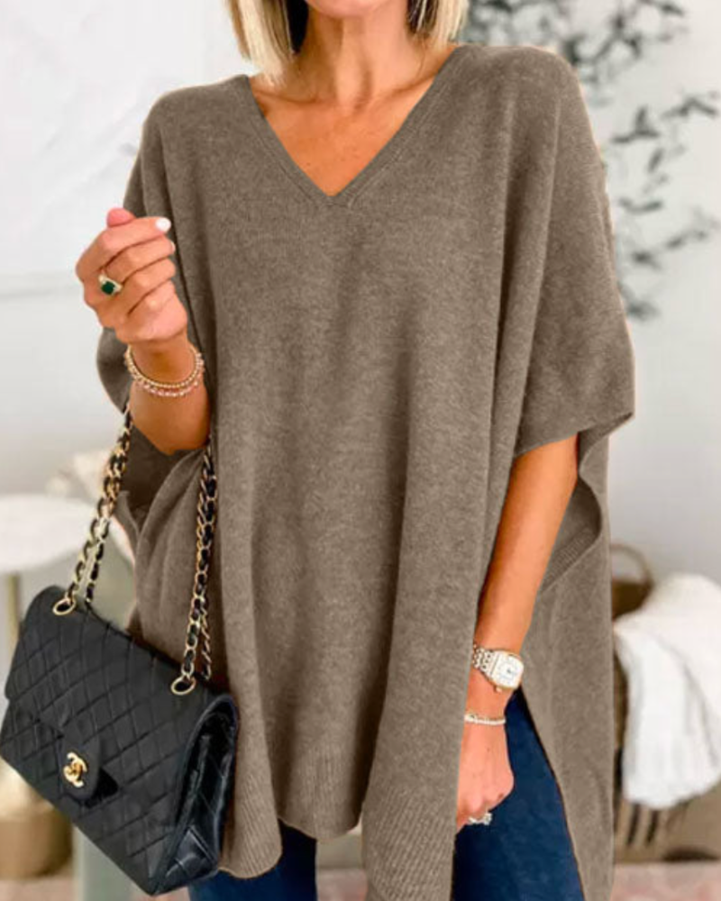 Strickpullover Damen V-Ausschnitt Lockerer Schnitt
