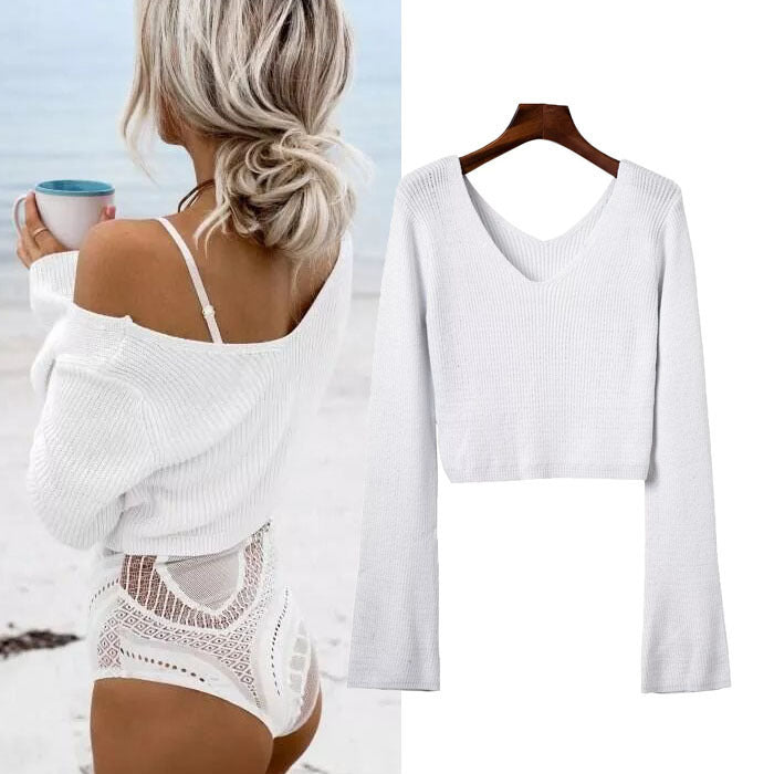 Damen Pullover Weiter Kragen Rippstruktur Beige - Norvielle