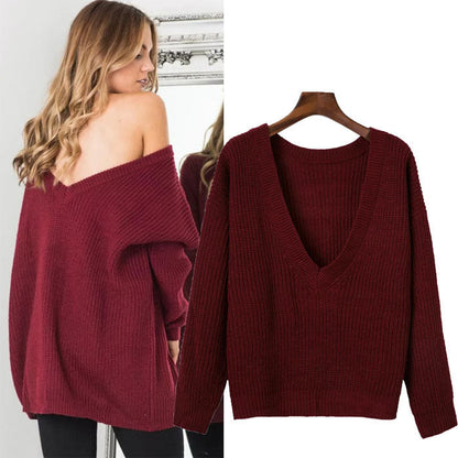 Damen Strickpullover V-Ausschnitt Weites Design Norvielle