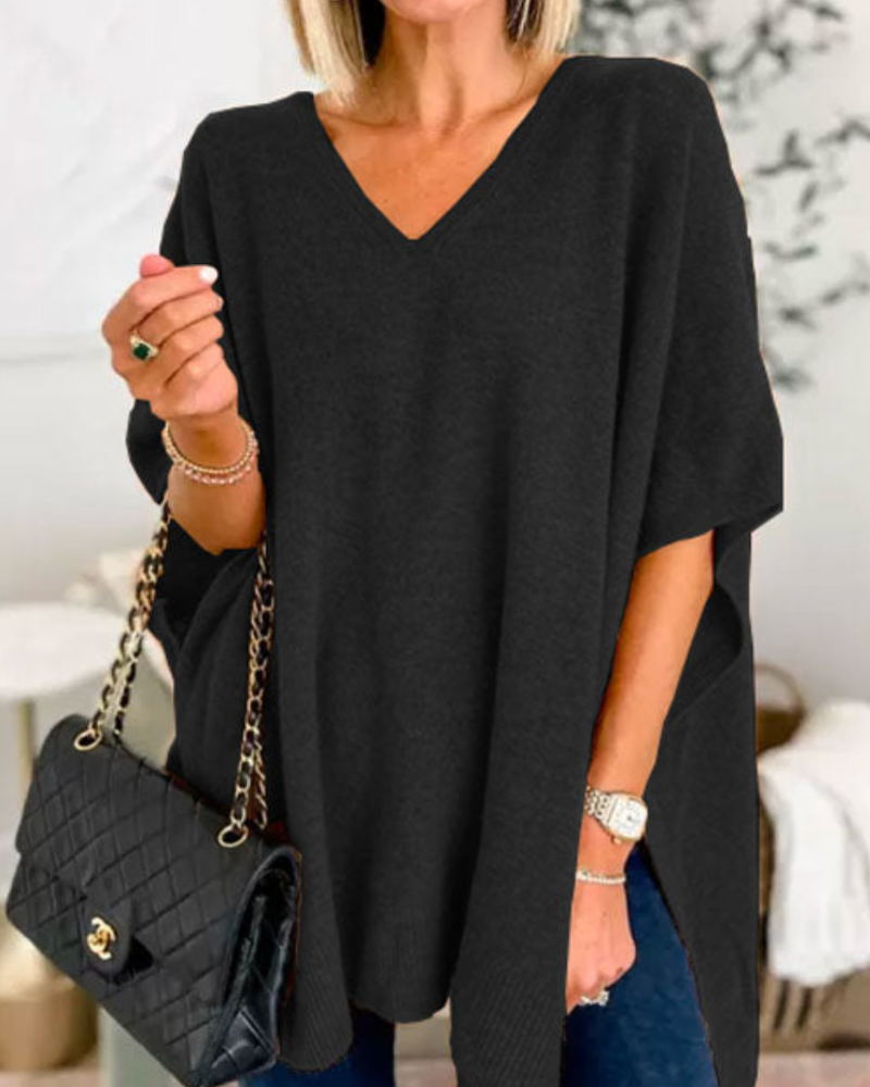 Strickpullover Damen V-Ausschnitt Lockerer Schnitt