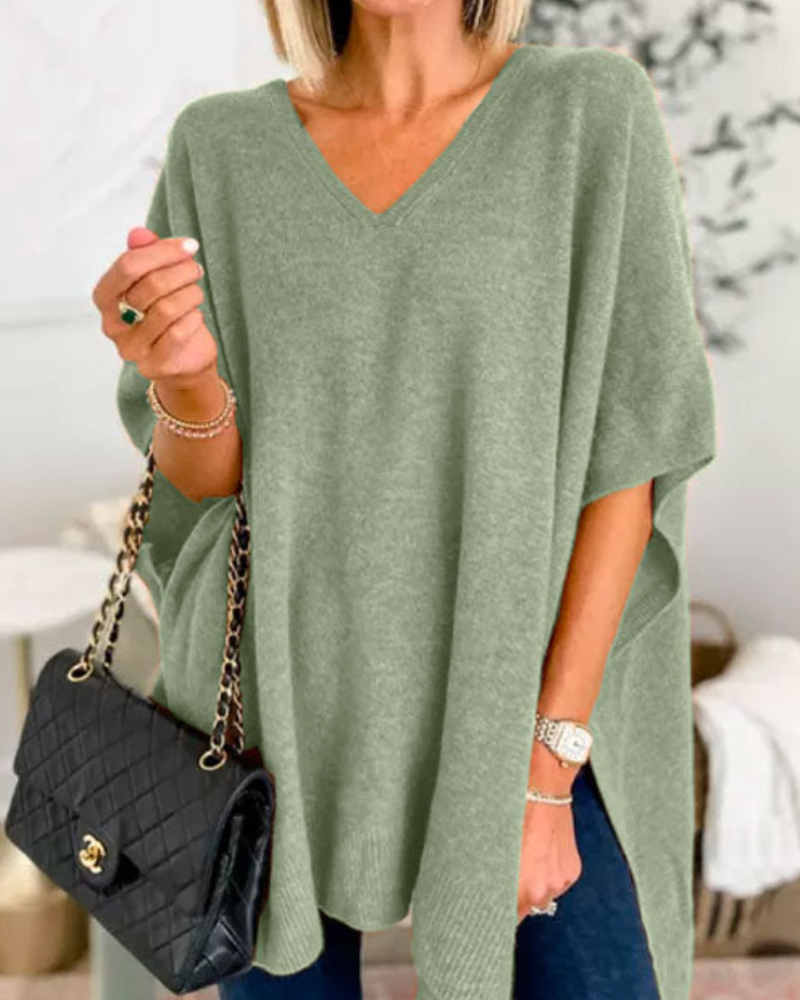 Strickpullover Damen V-Ausschnitt Lockerer Schnitt