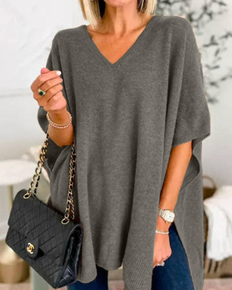 Strickpullover Damen V-Ausschnitt Lockerer Schnitt