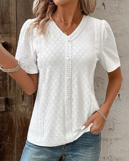 Weiße Damen Bluse Kurzärmelig